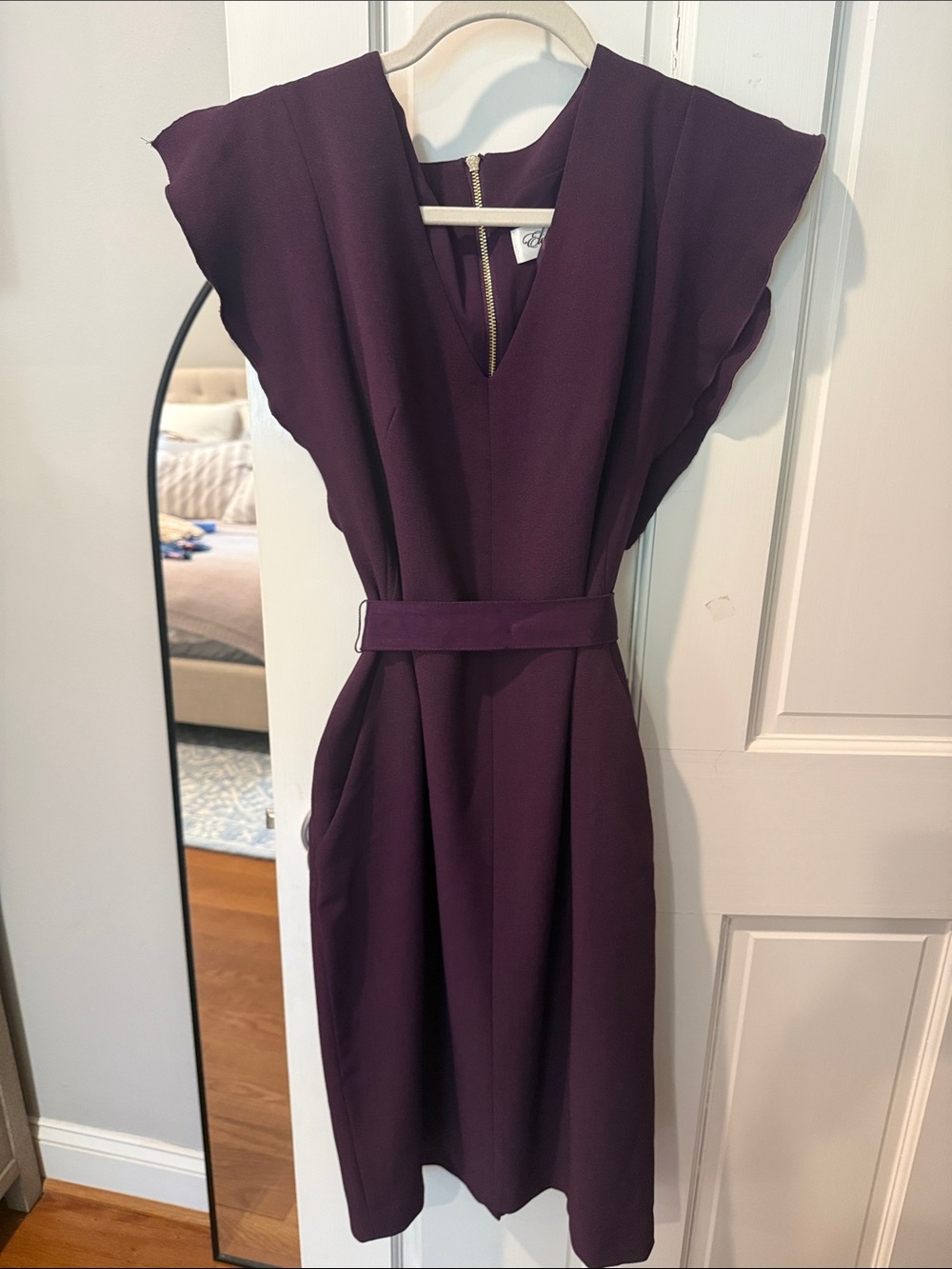 Eliza J Plum V-Neck Belted Midi Dress